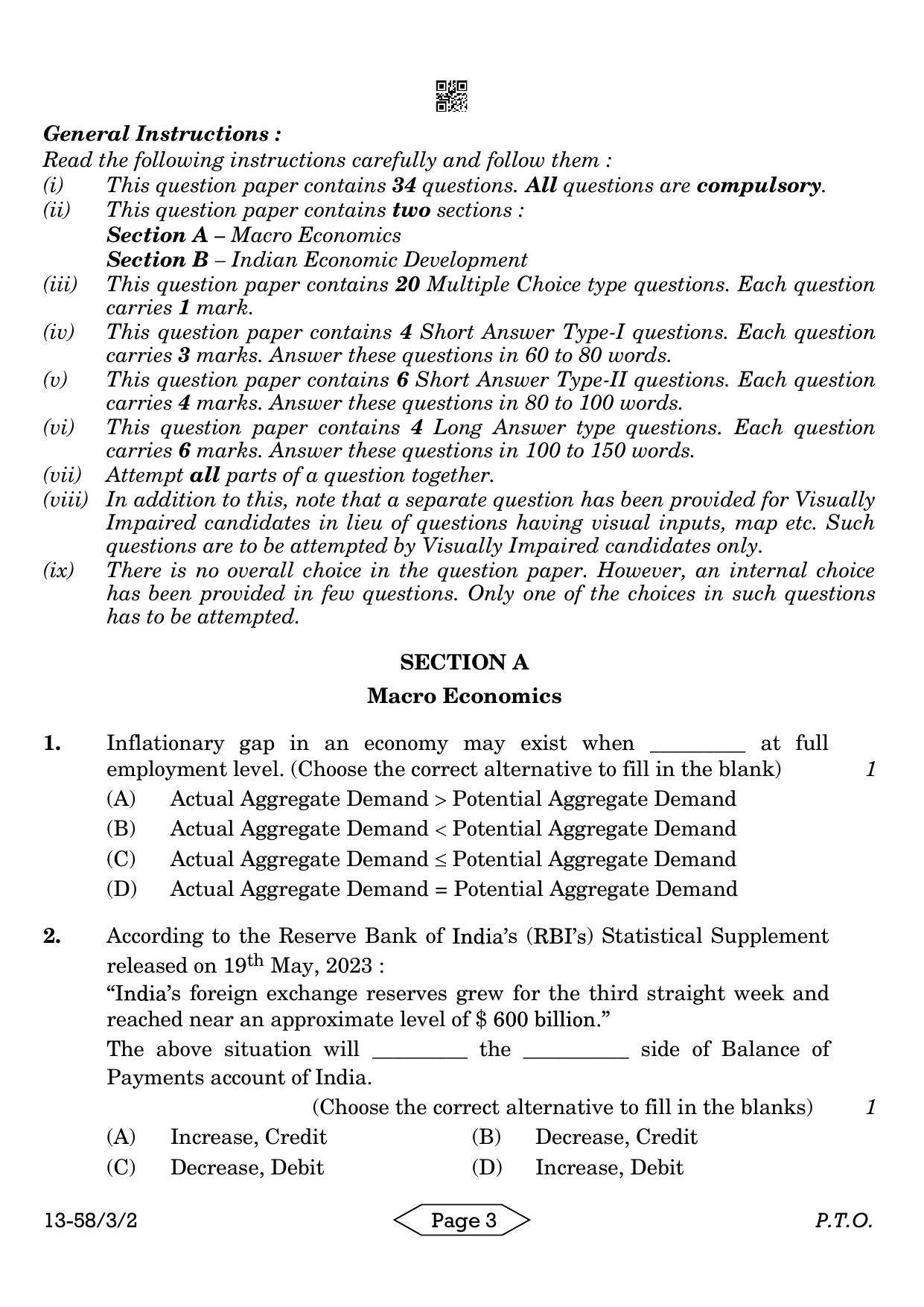 CBSE Class 12 58-3-2 Economics 2024 Question Paper - Page 3