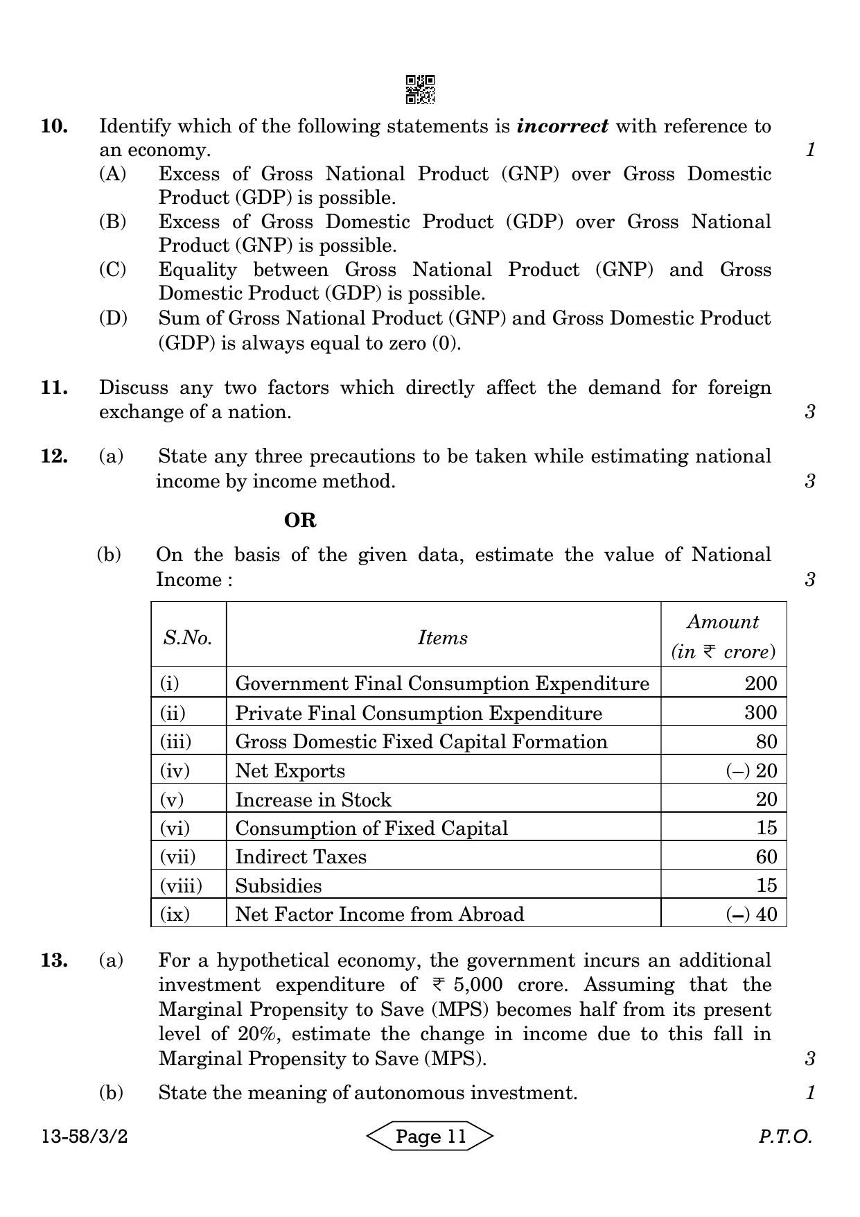 CBSE Class 12 58-3-2 Economics 2024 Question Paper - Page 11