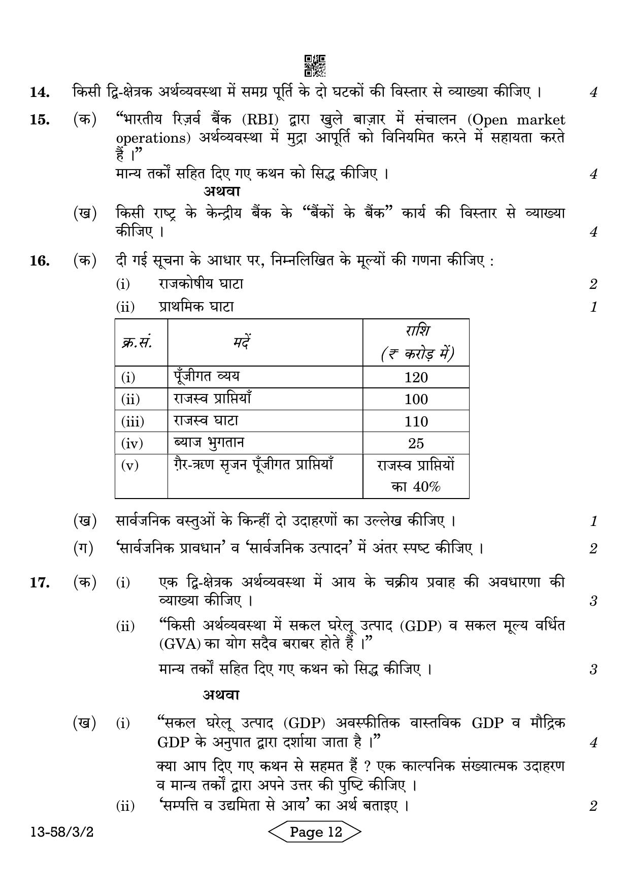 CBSE Class 12 58-3-2 Economics 2024 Question Paper - Page 12