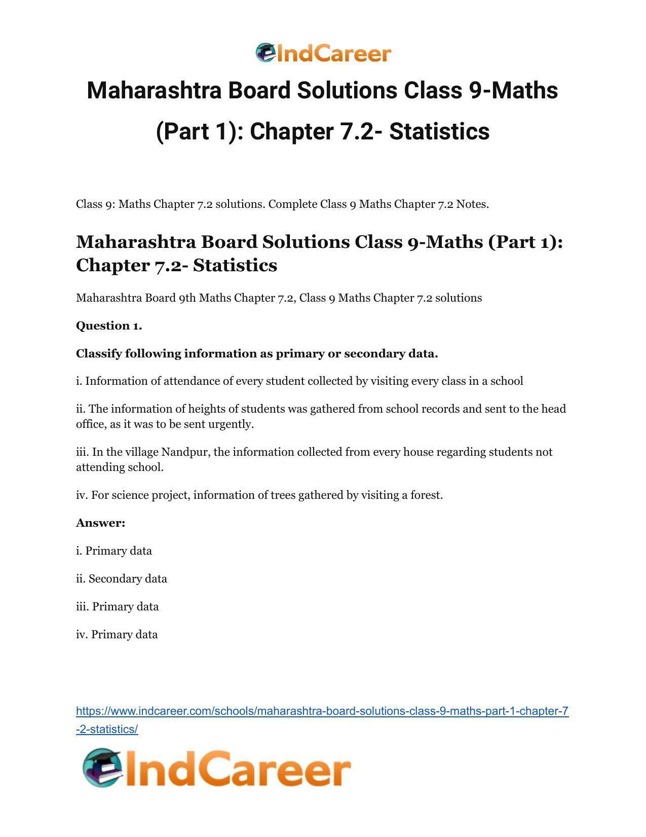 Maharashtra Board Solutions Class 9-Maths (Part 1): Chapter 7.2- Statistics - Page 2