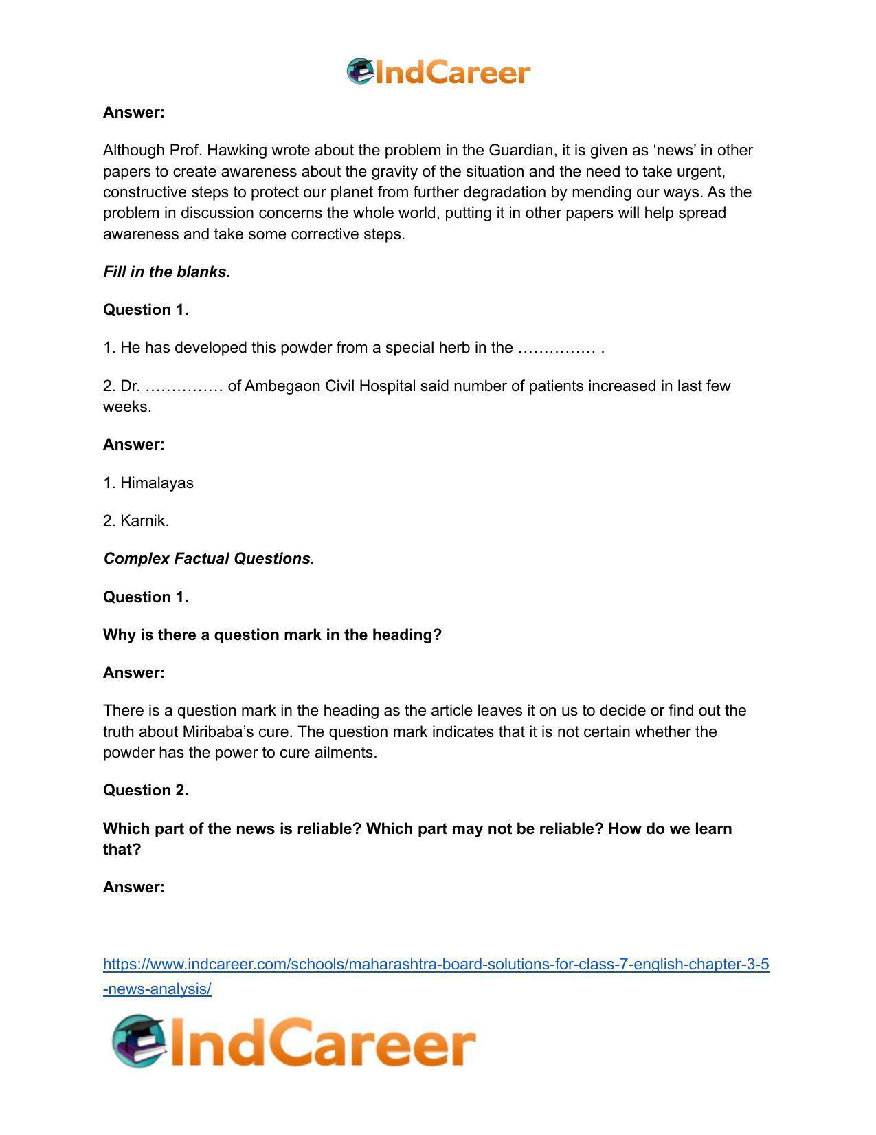 Maharashtra Board Solutions for Class 7- English: Chapter 3.5- News Analysis - Page 14