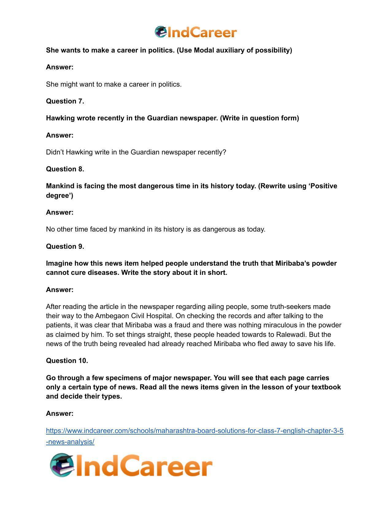 Maharashtra Board Solutions for Class 7- English: Chapter 3.5- News Analysis - Page 18