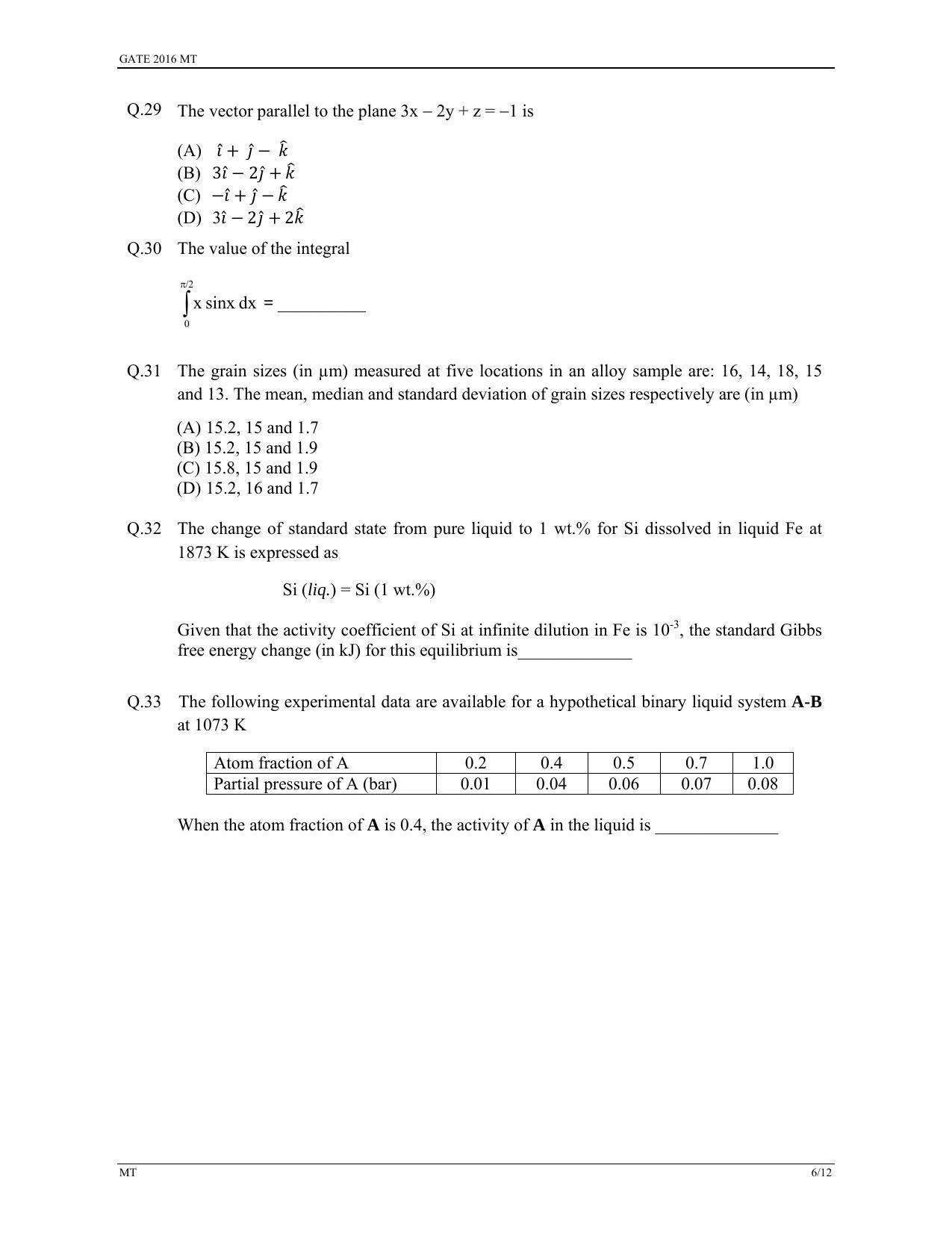GATE 2016 Metallurgical Engineering (MT) Question Paper with Answer Key - Page 9