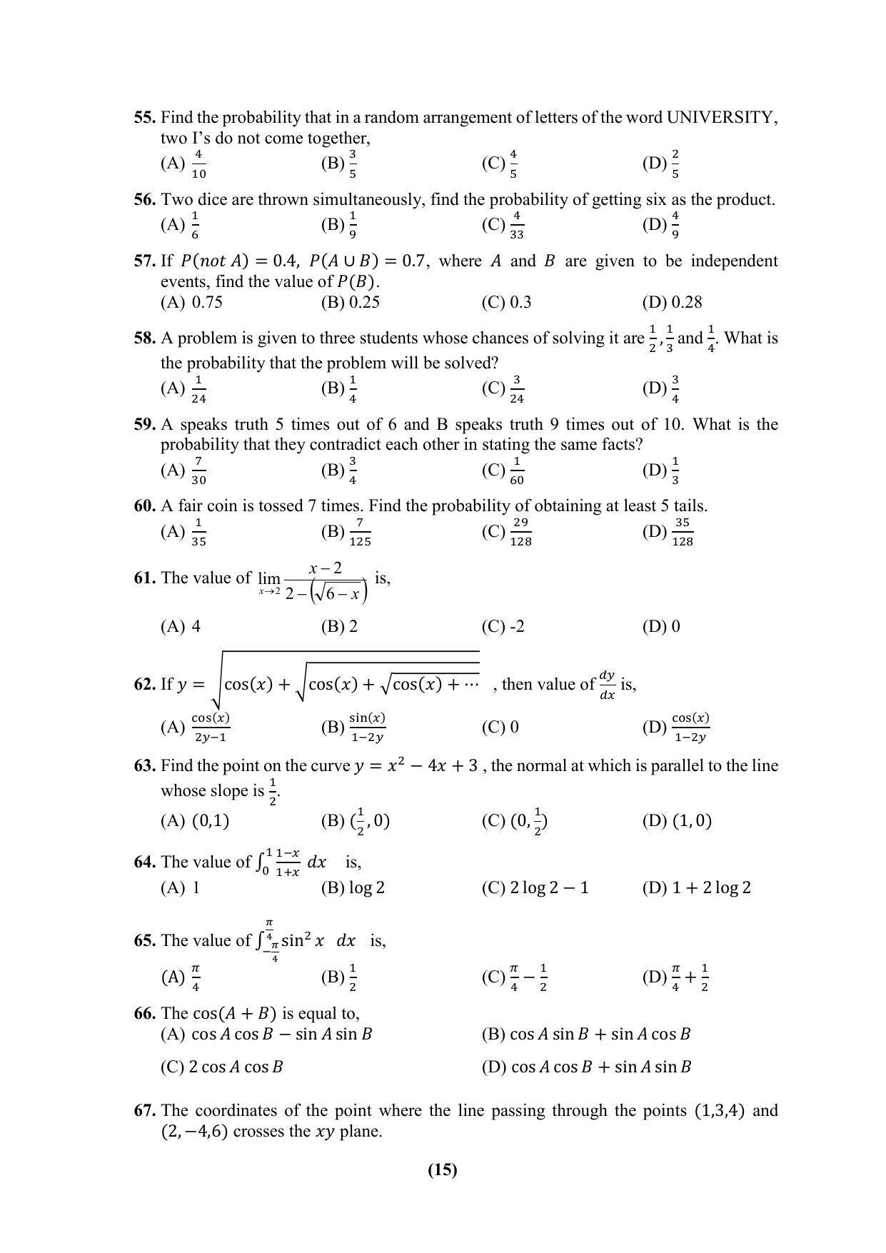 PU CET 2023 Question Paper - Page 15