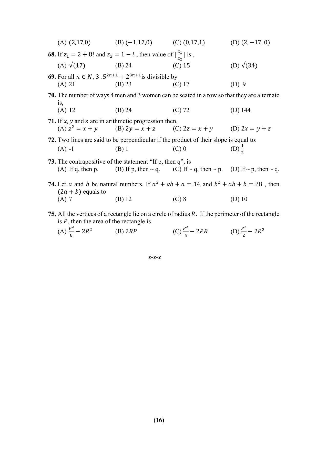 PU CET 2023 Question Paper - Page 16