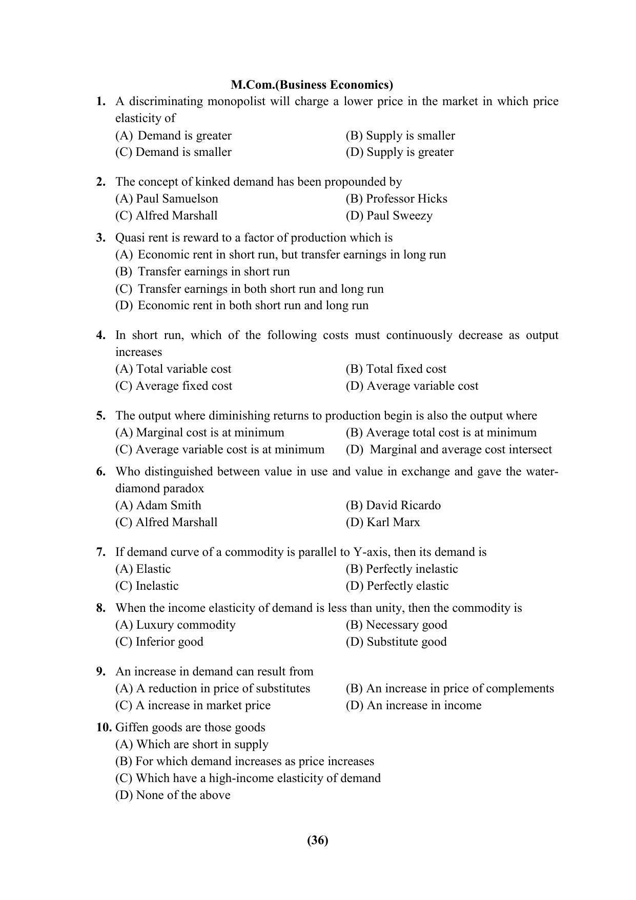 PU CET 2023 Question Paper - Page 36