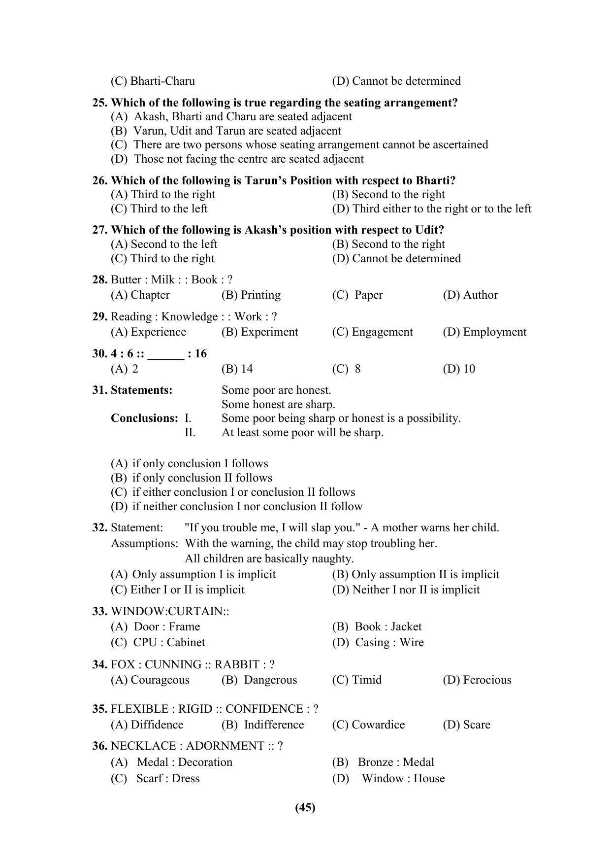 PU CET 2023 Question Paper - Page 45