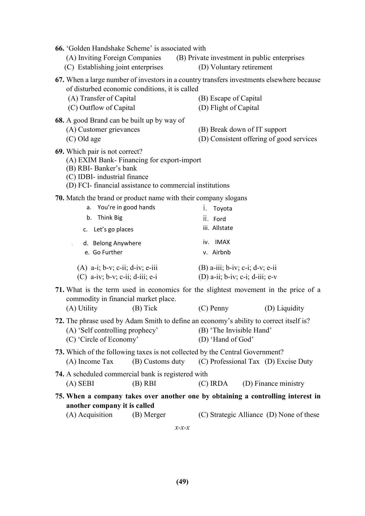 PU CET 2023 Question Paper - Page 49