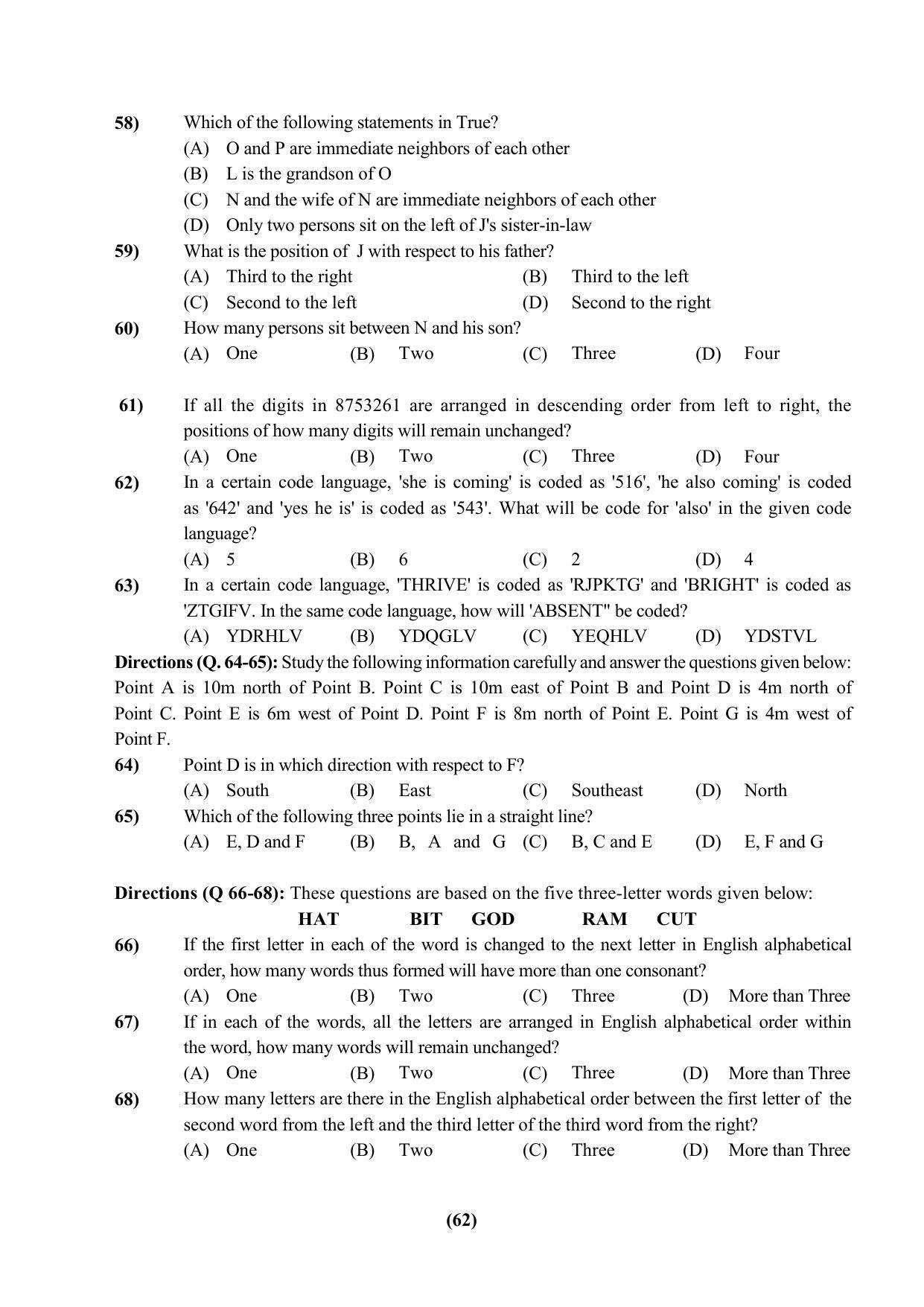 PU CET 2023 Question Paper - Page 62