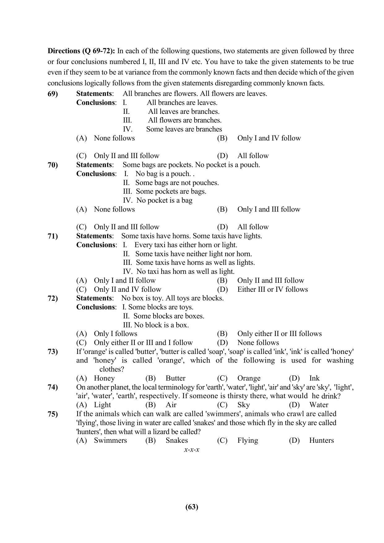 PU CET 2023 Question Paper - Page 63