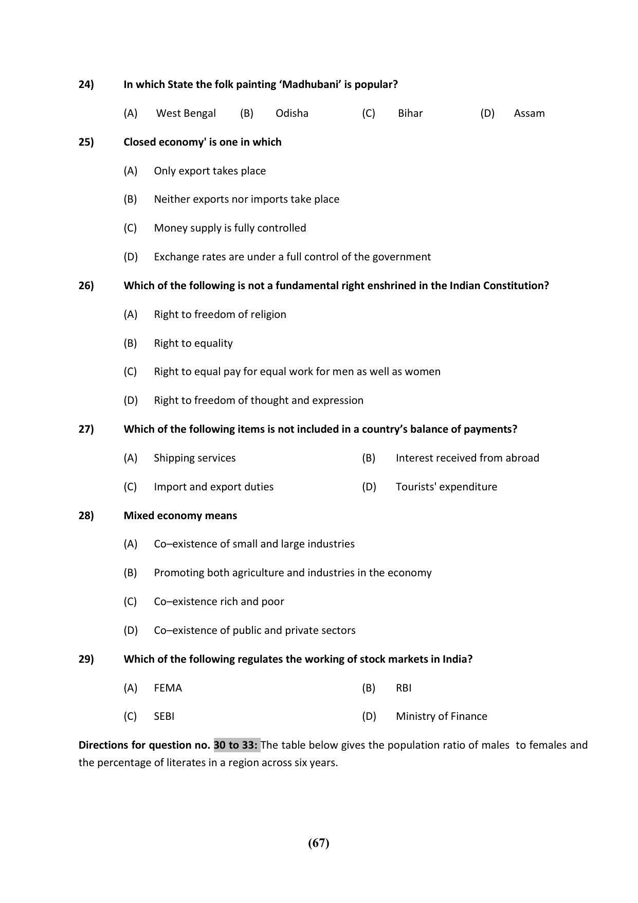 PU CET 2023 Question Paper - Page 67