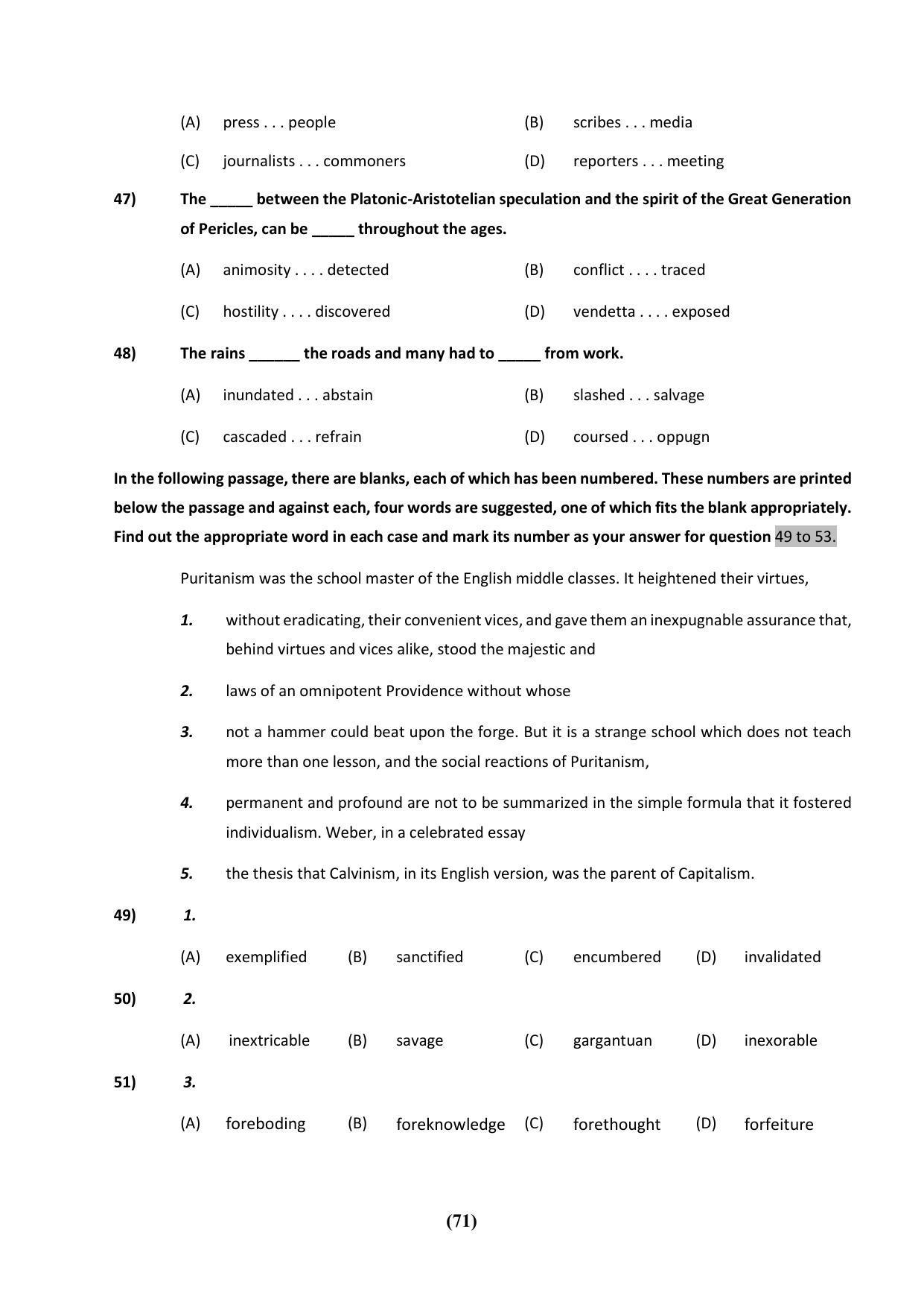 PU CET 2023 Question Paper - Page 71