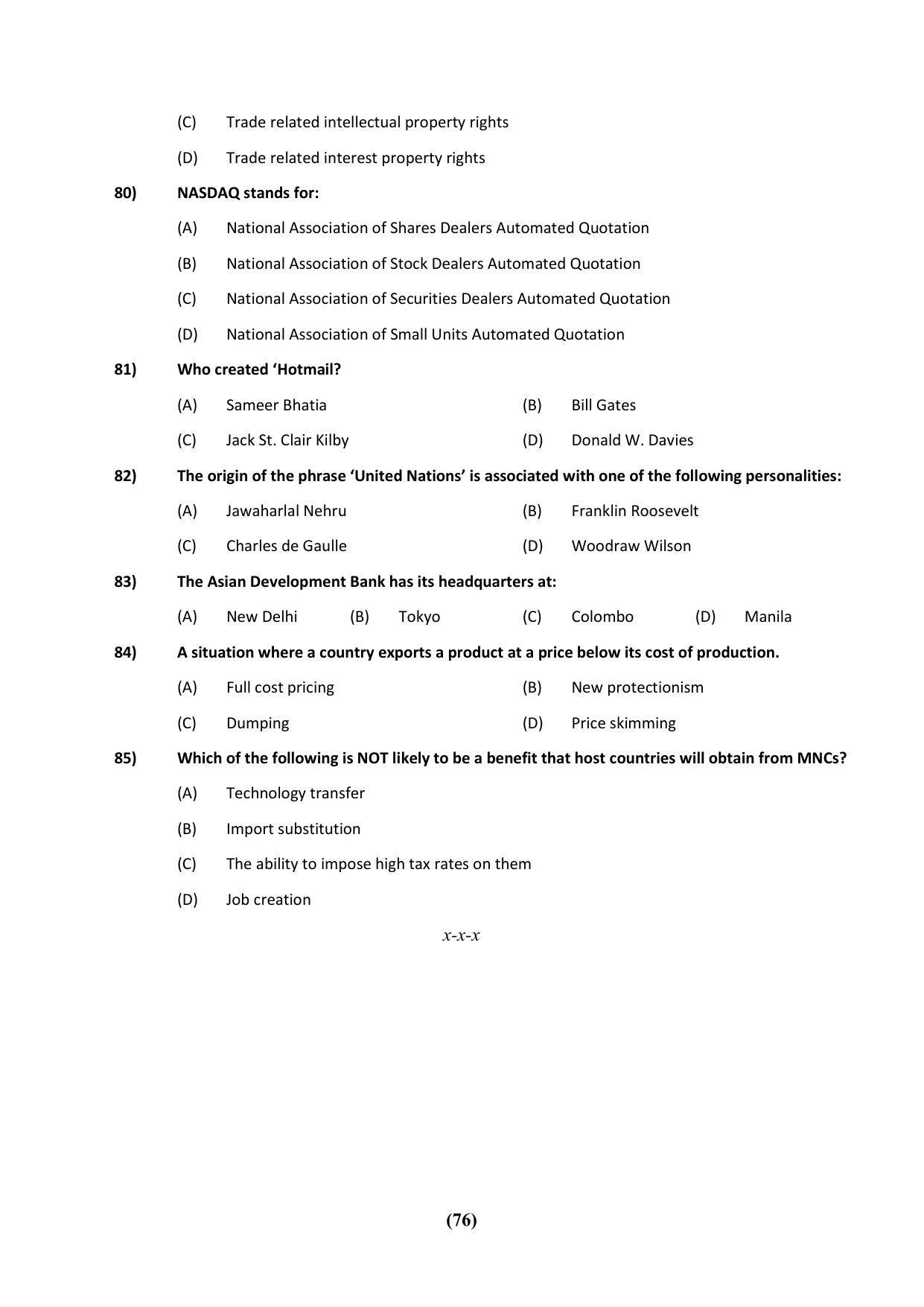 PU CET 2023 Question Paper - Page 76