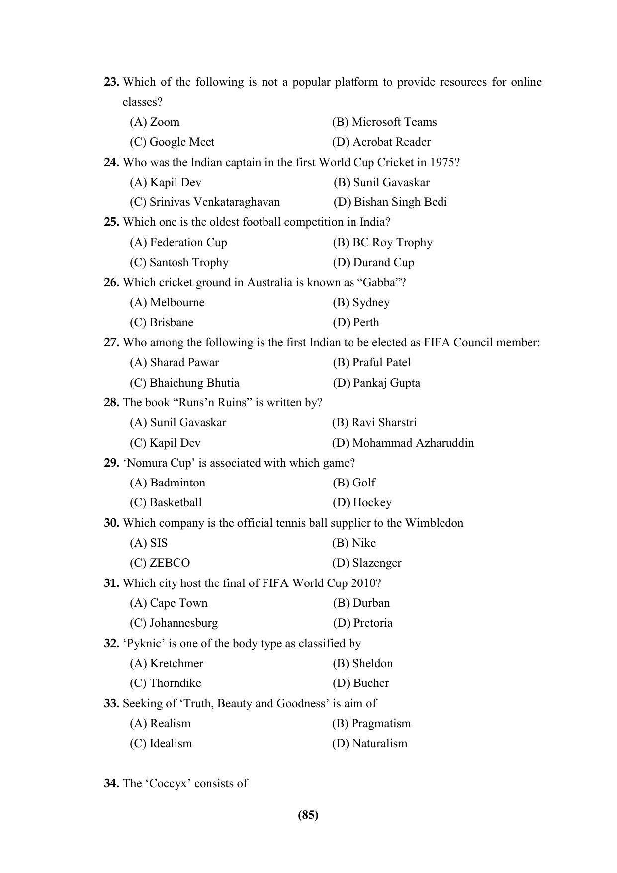 PU CET 2023 Question Paper - Page 85