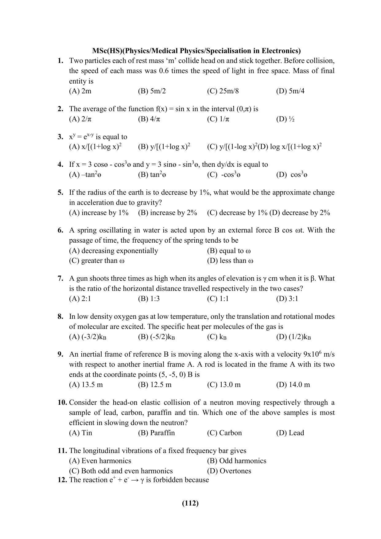 PU CET 2023 Question Paper - Page 112