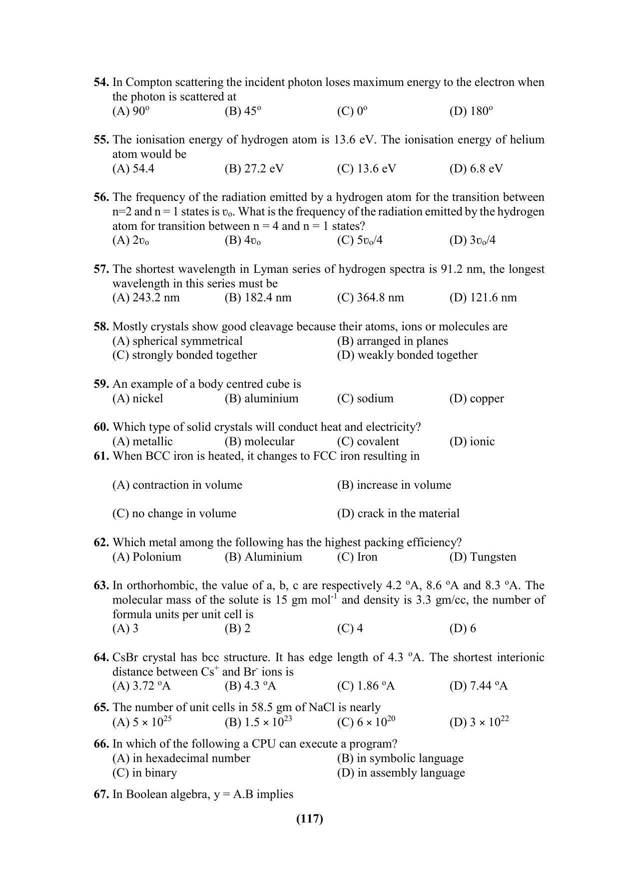 PU CET 2023 Question Paper - Page 117