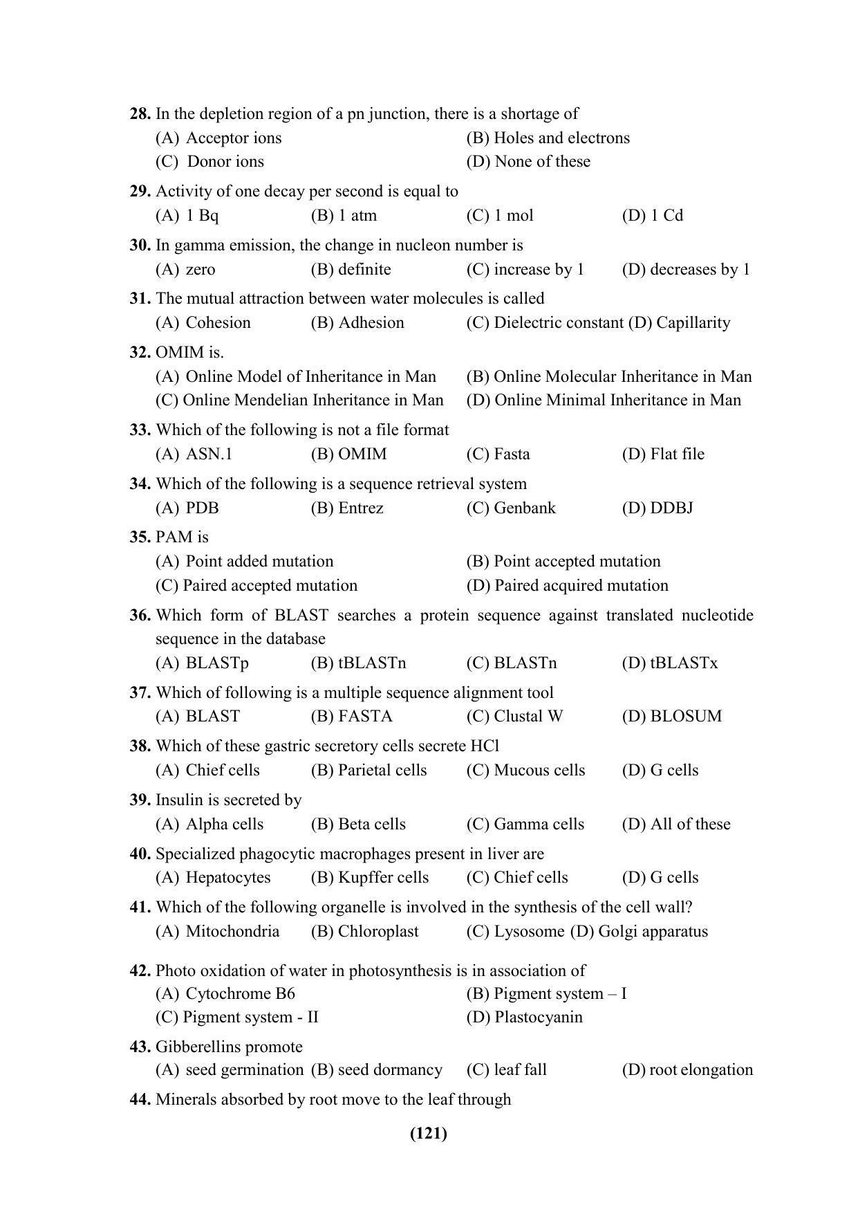 PU CET 2023 Question Paper - Page 121