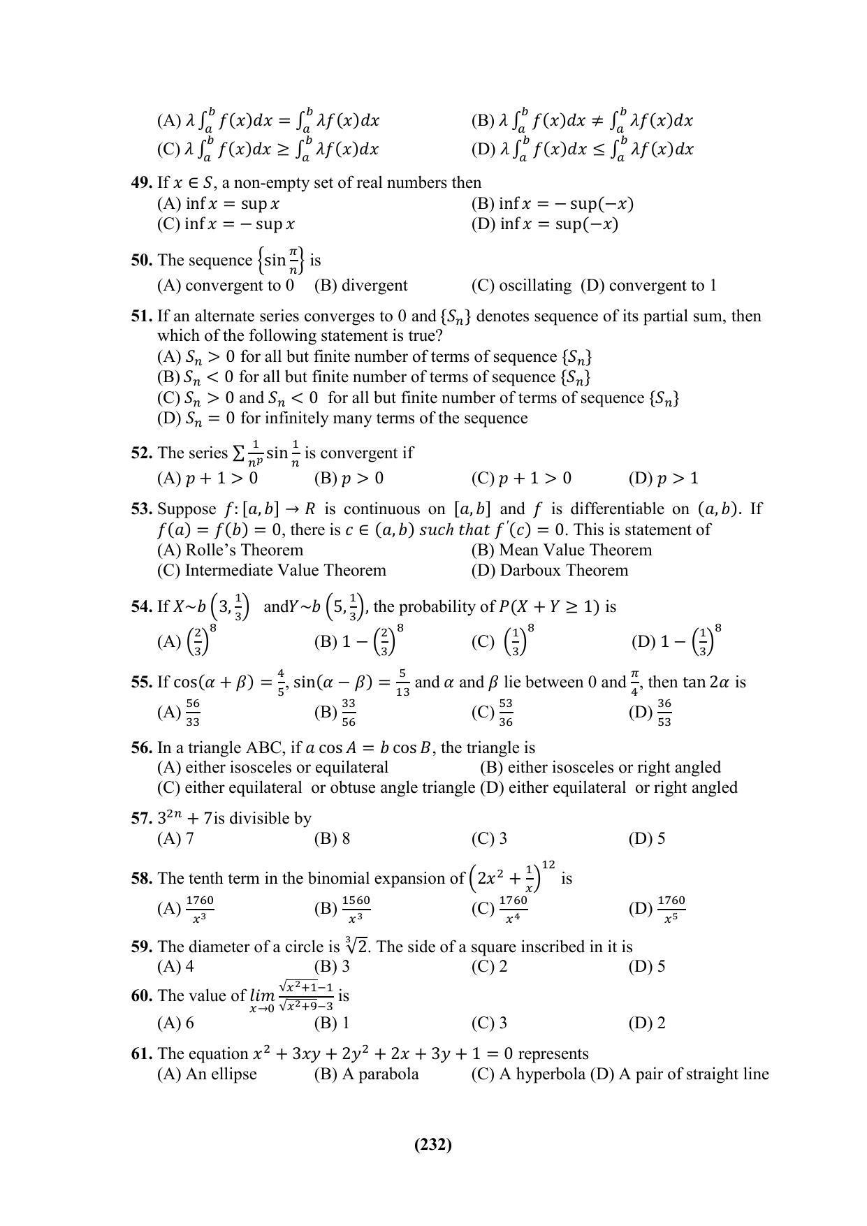PU CET 2023 Question Paper - Page 232