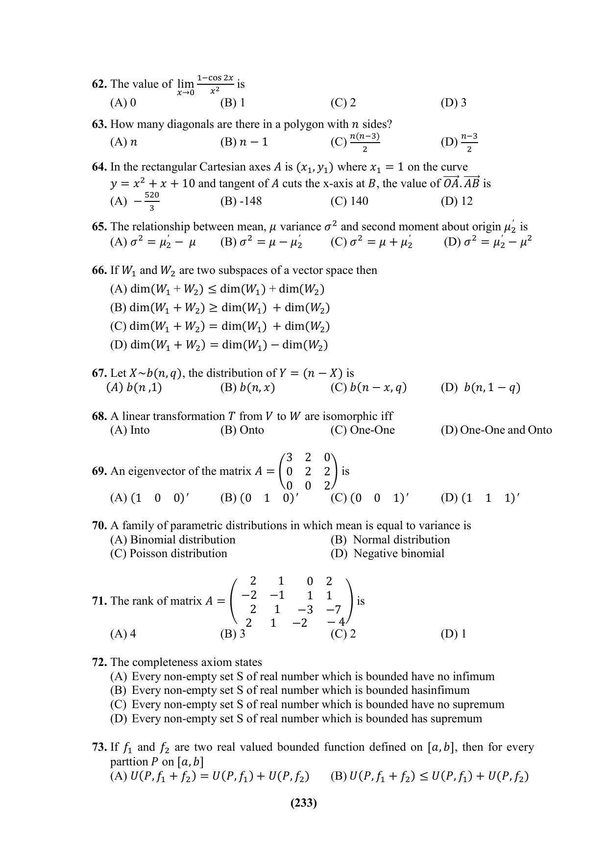 PU CET 2023 Question Paper - Page 233