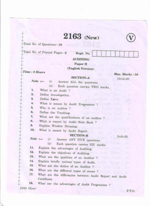 AP Inter 2nd Year Auditing-II (new) March-2020-Vocational Question Pape