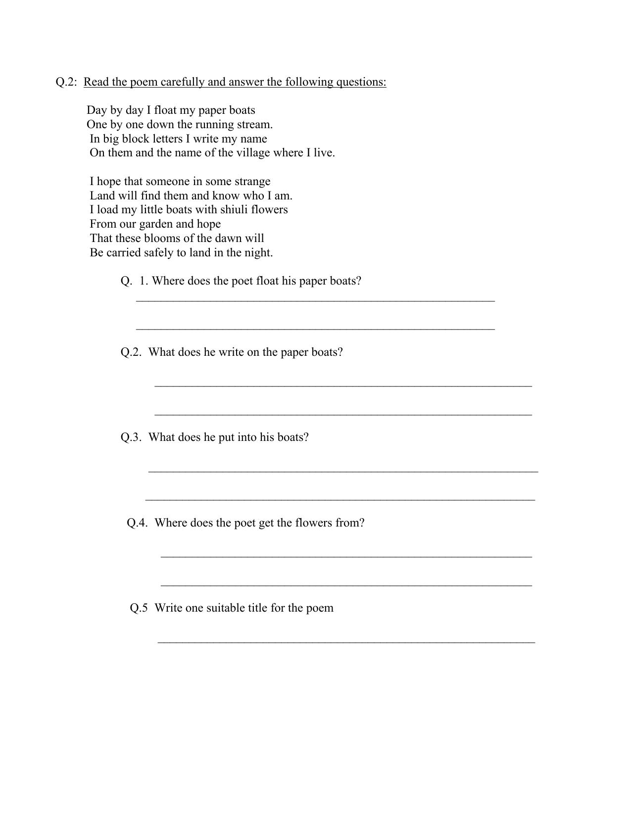 Worksheet for Class 4 English Assignment 118 Comprehension - Page 2