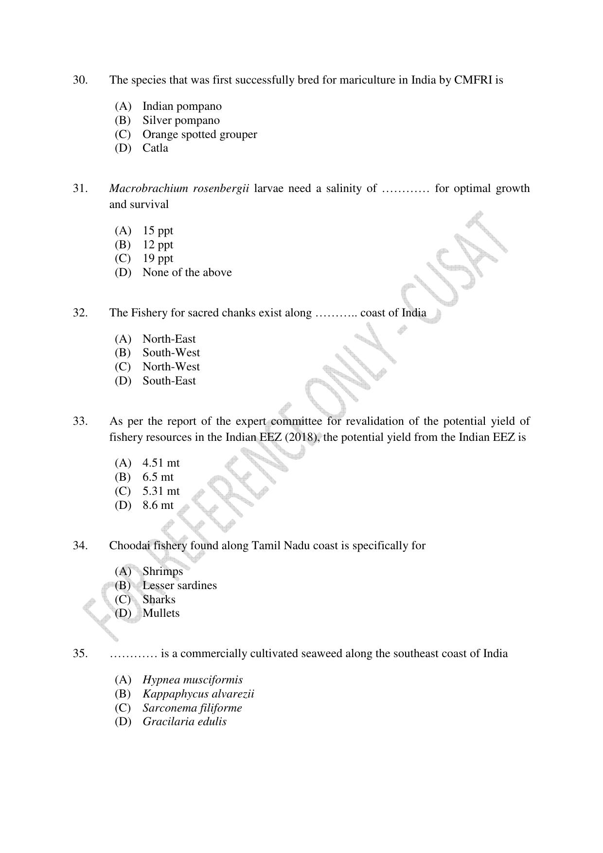 CUSAT CAT 2023 FISHERIES Question Paper - Page 6