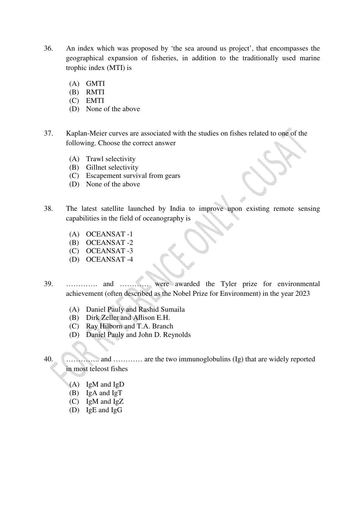 CUSAT CAT 2023 FISHERIES Question Paper - Page 7