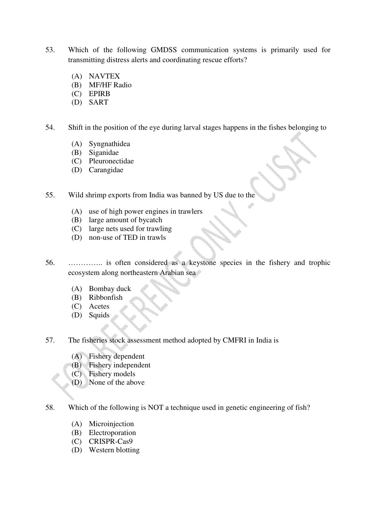 CUSAT CAT 2023 FISHERIES Question Paper - Page 10