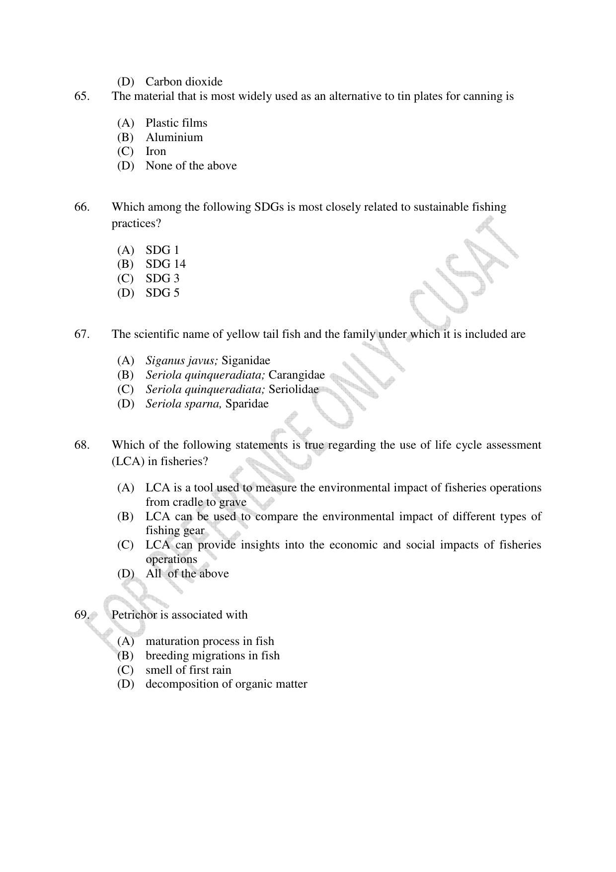 CUSAT CAT 2023 FISHERIES Question Paper - Page 12