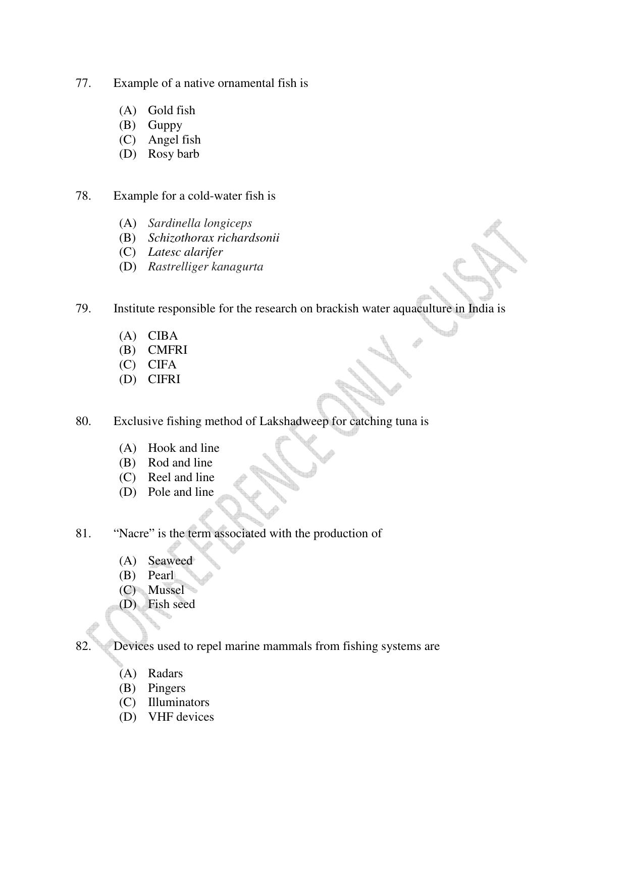 CUSAT CAT 2023 FISHERIES Question Paper - Page 15