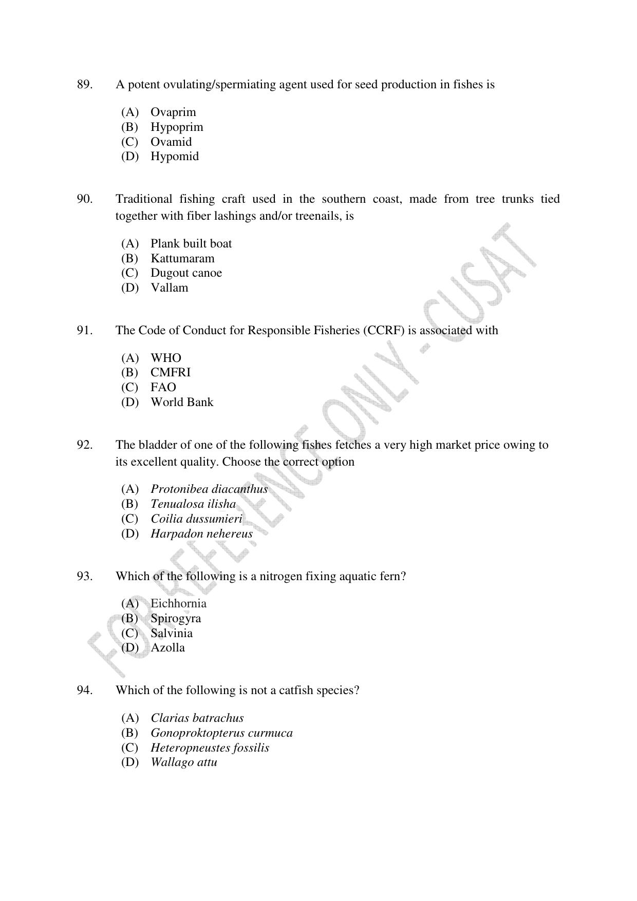 CUSAT CAT 2023 FISHERIES Question Paper - Page 17