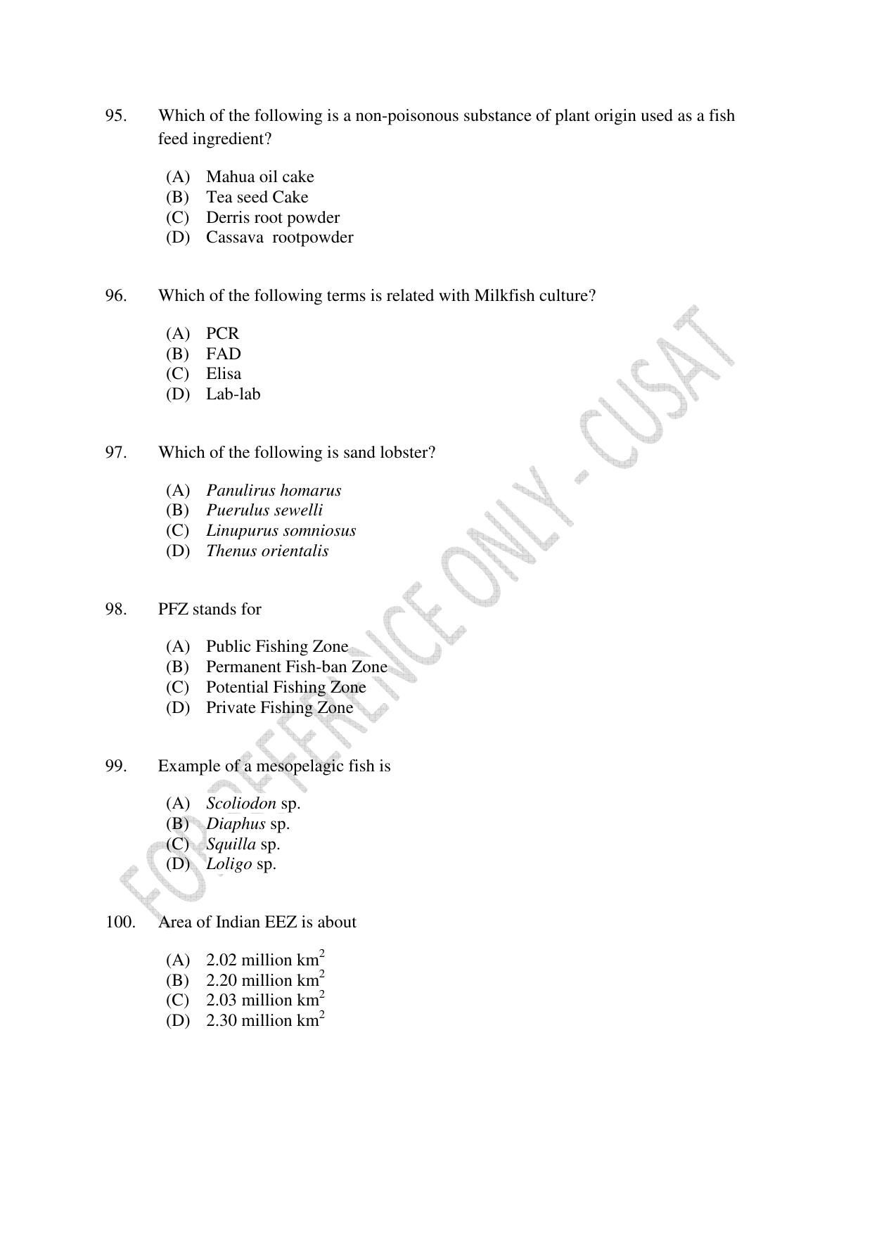 CUSAT CAT 2023 FISHERIES Question Paper - Page 18
