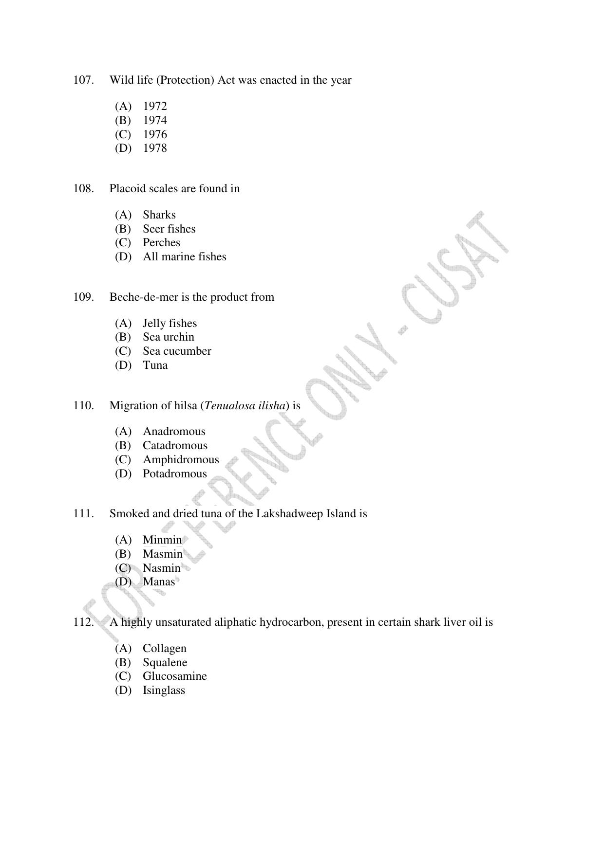 CUSAT CAT 2023 FISHERIES Question Paper - Page 20