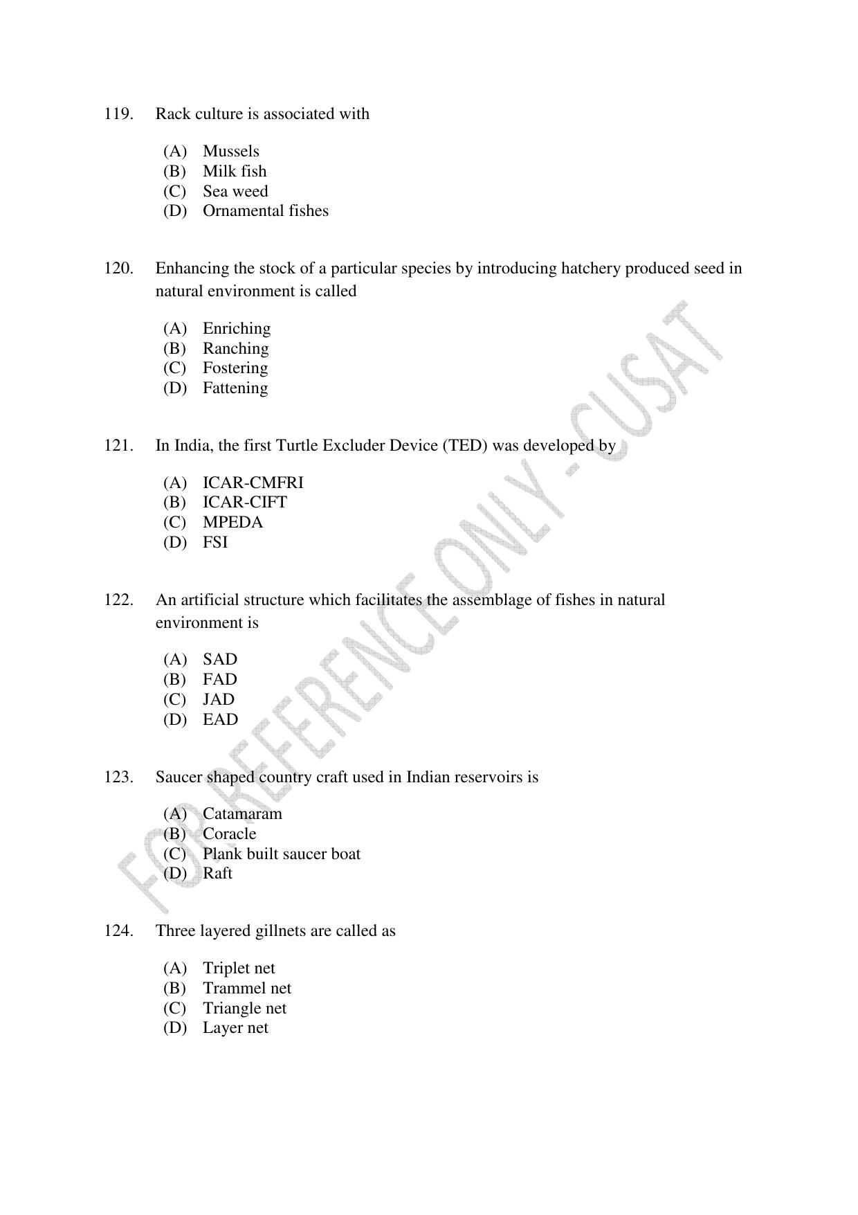 CUSAT CAT 2023 FISHERIES Question Paper - Page 22