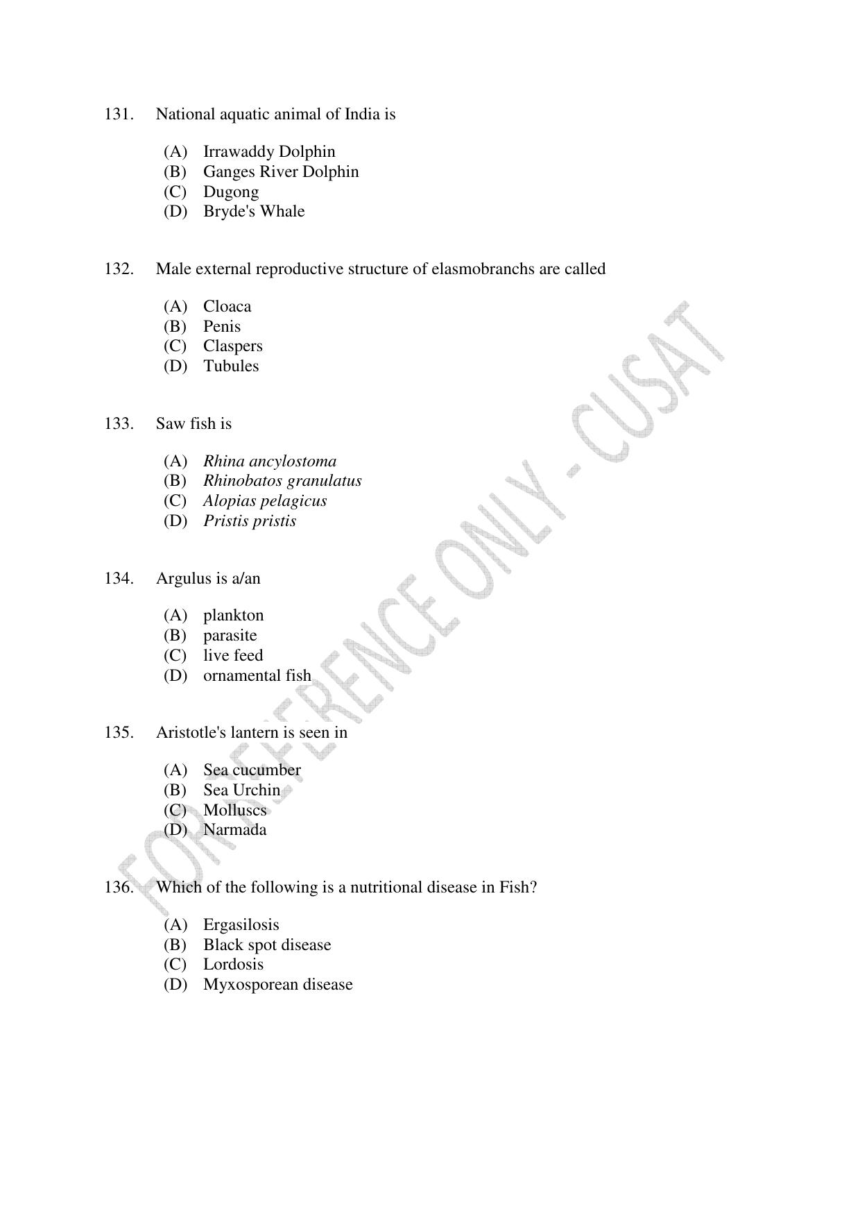 CUSAT CAT 2023 FISHERIES Question Paper - Page 24