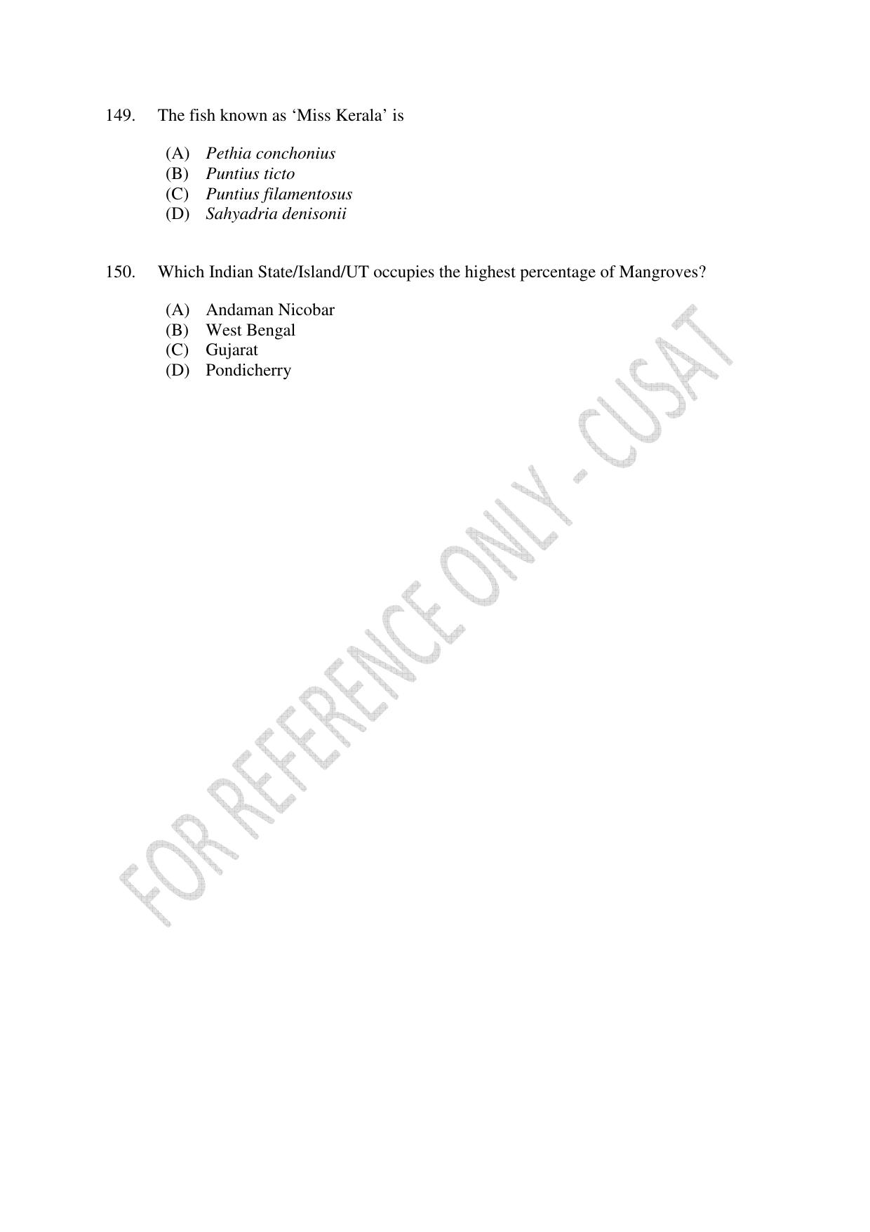 CUSAT CAT 2023 FISHERIES Question Paper - Page 27