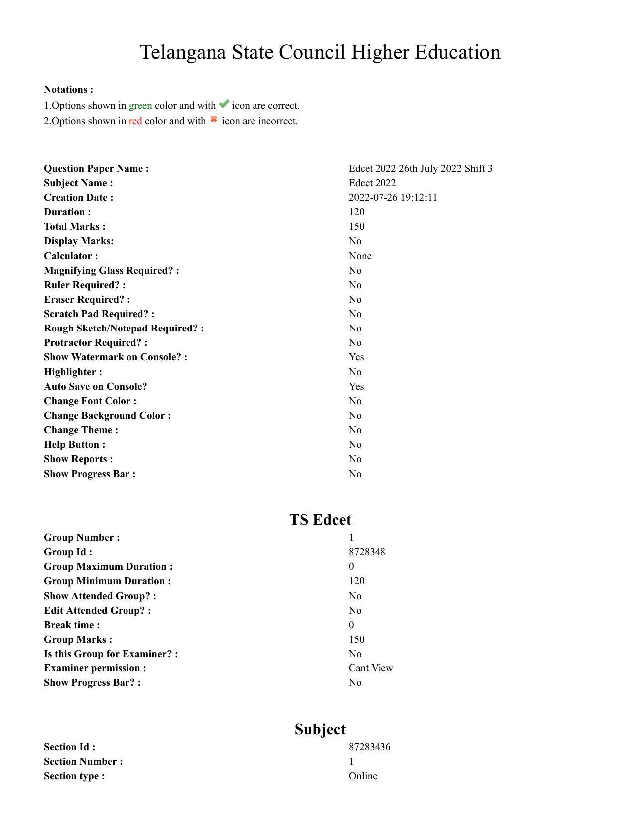 TS EDCET: 26th July 2022 Shift 3 Question Paper and Answer Key - Page 1