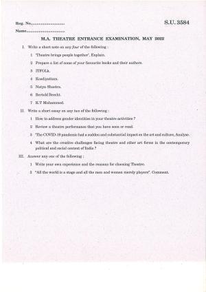 SSUS Entrance Exam Theatre 2022 Question Paper
