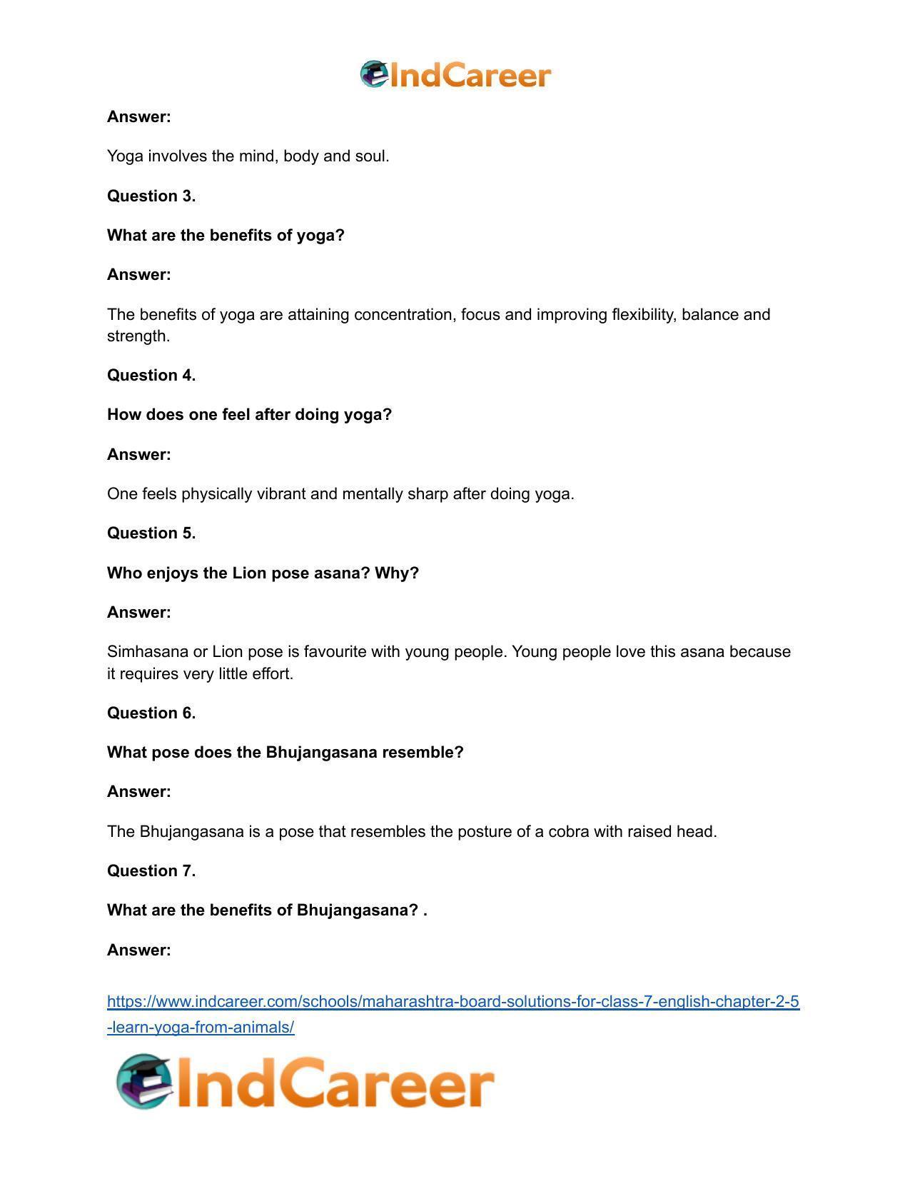 Maharashtra Board Solutions for Class 7- English: Chapter 2.5- Learn Yoga from Animals - Page 7