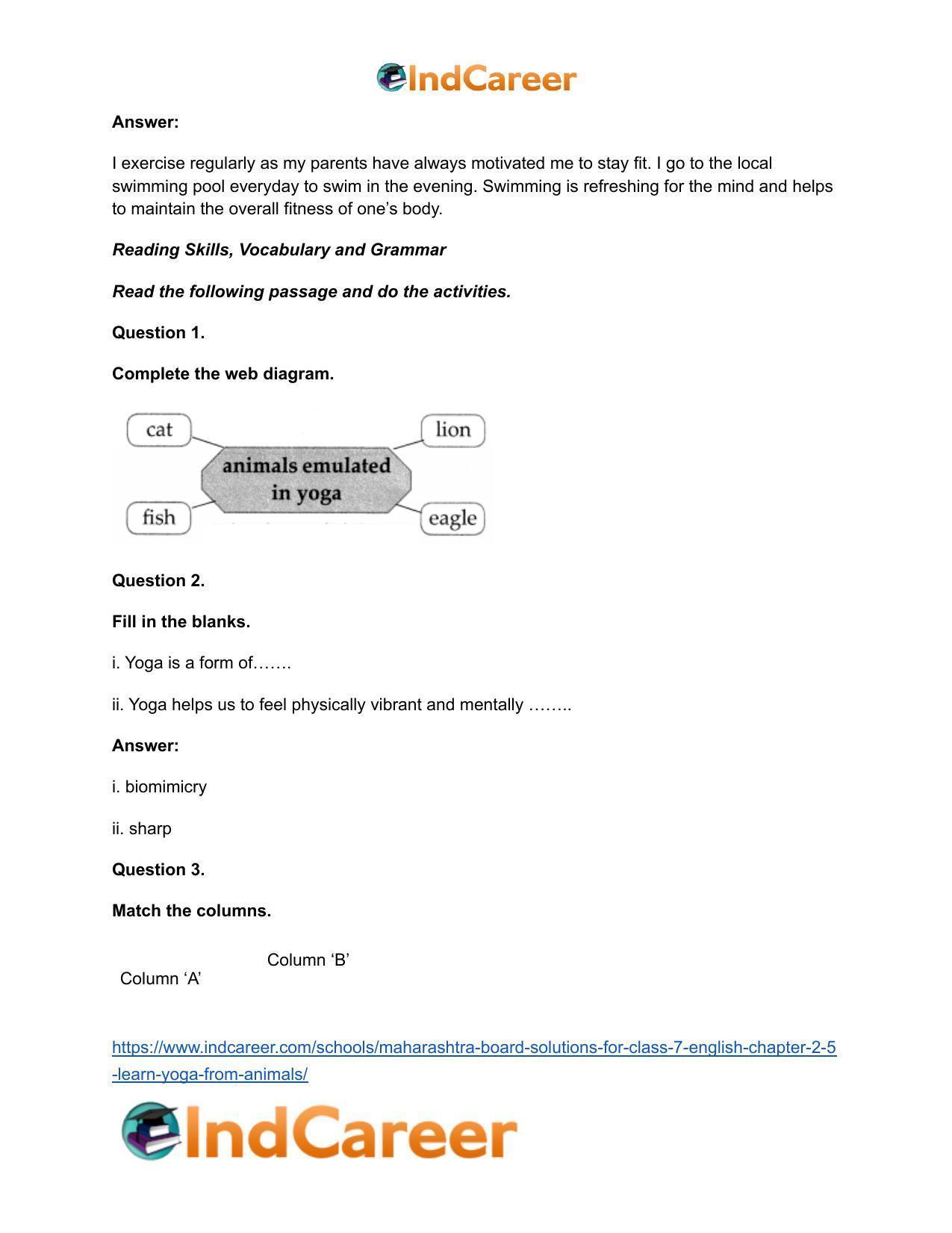 Maharashtra Board Solutions for Class 7- English: Chapter 2.5- Learn Yoga from Animals - Page 9