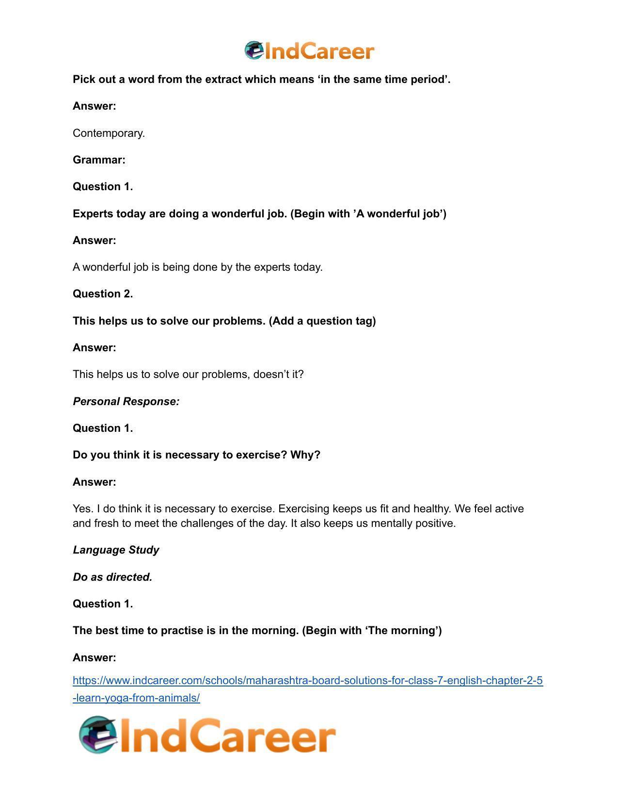 Maharashtra Board Solutions for Class 7- English: Chapter 2.5- Learn Yoga from Animals - Page 12