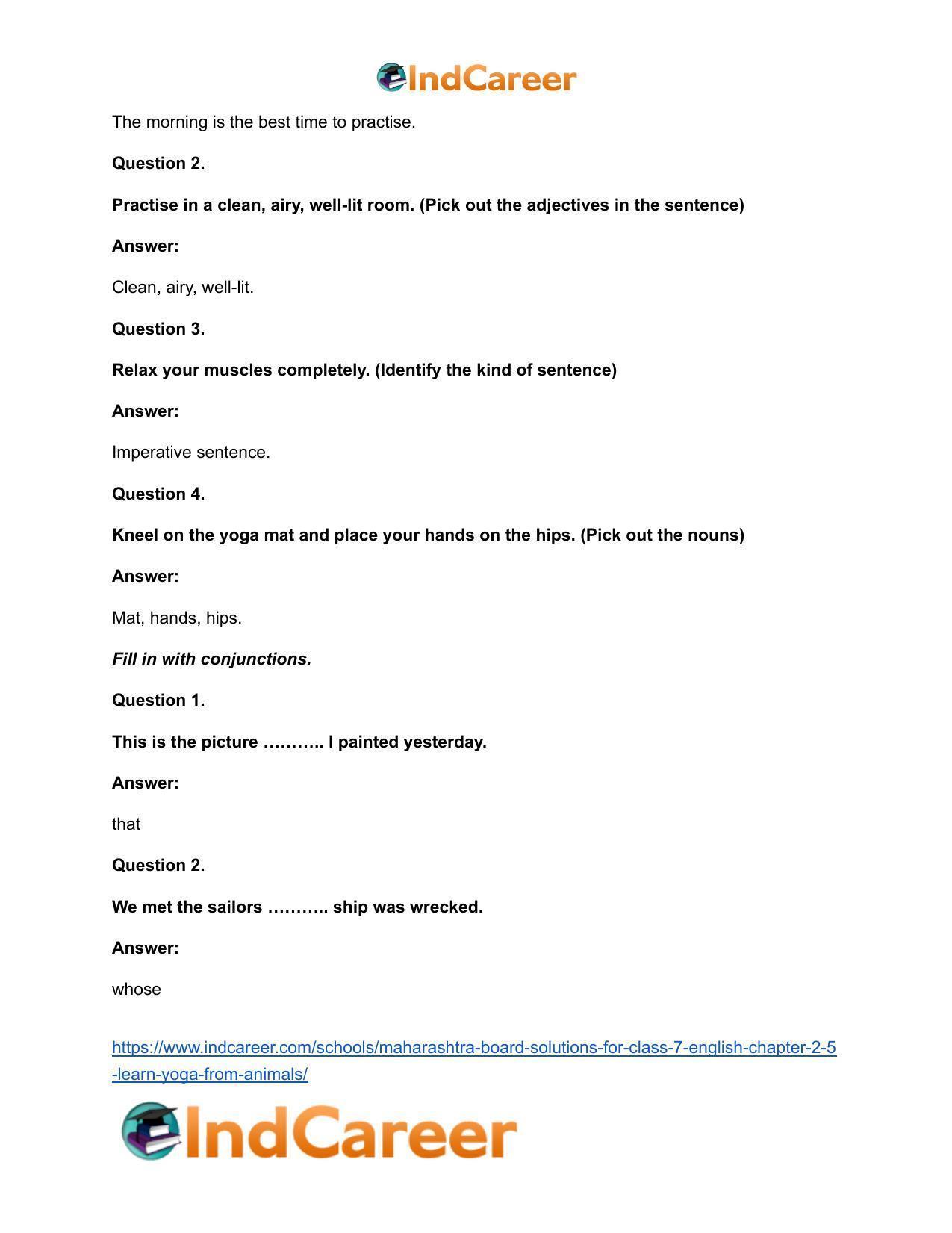 Maharashtra Board Solutions for Class 7- English: Chapter 2.5- Learn Yoga from Animals - Page 13