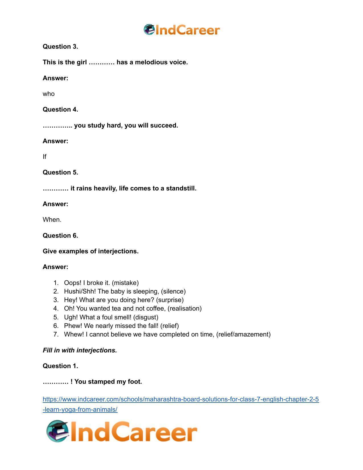 Maharashtra Board Solutions for Class 7- English: Chapter 2.5- Learn Yoga from Animals - Page 14