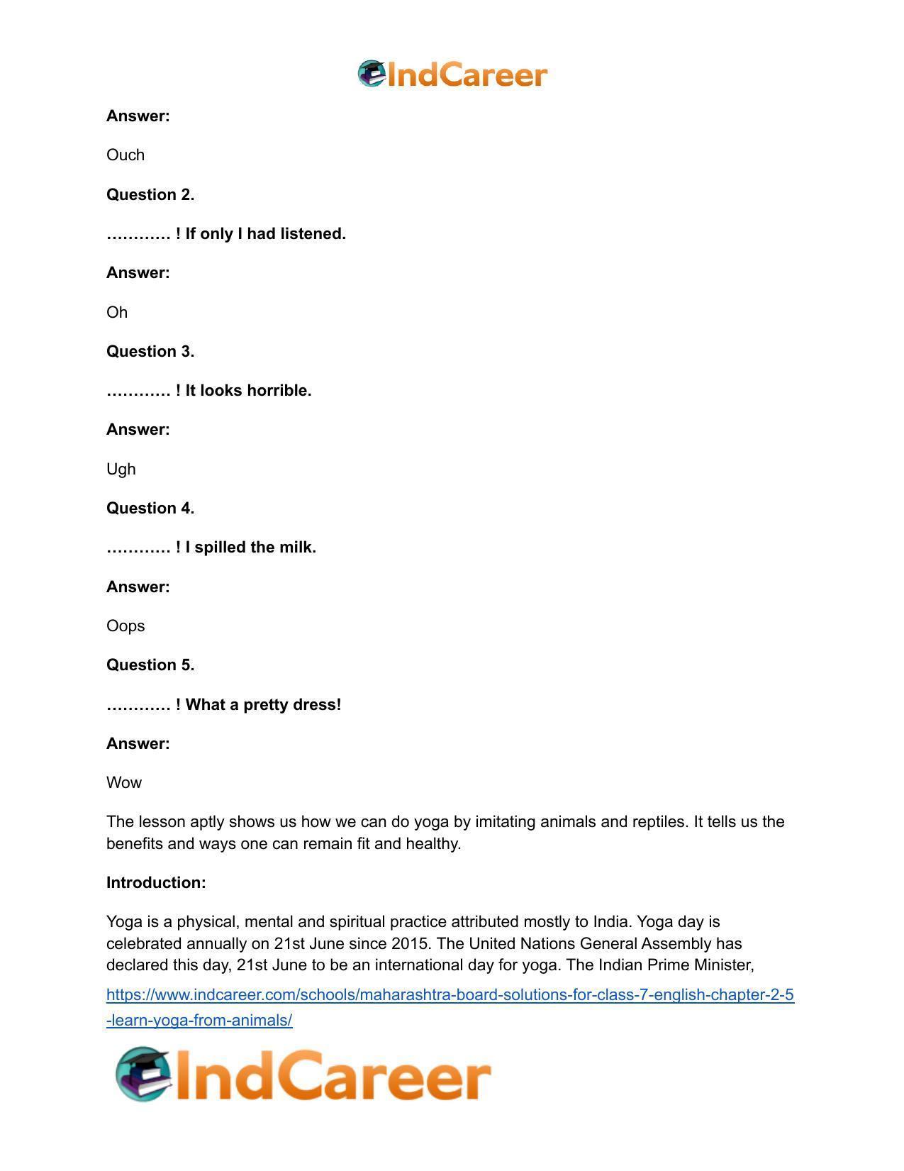 Maharashtra Board Solutions for Class 7- English: Chapter 2.5- Learn Yoga from Animals - Page 15