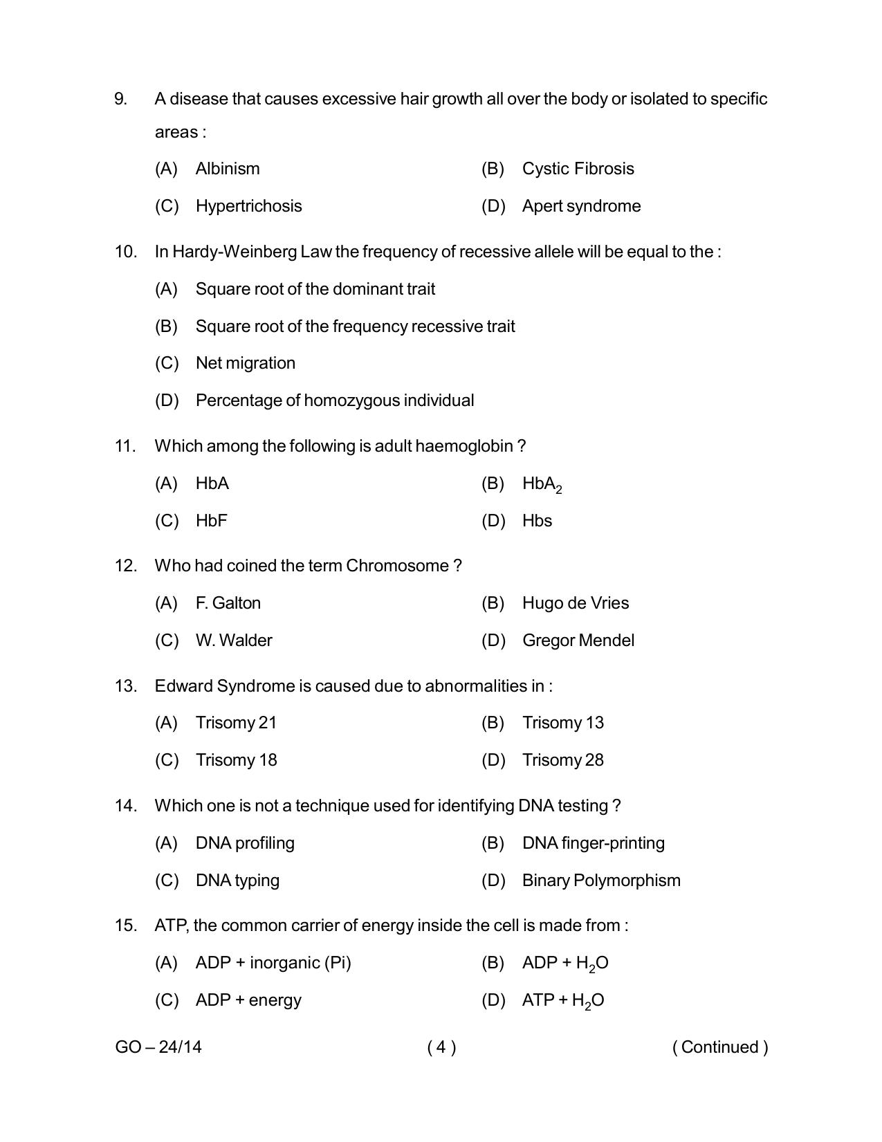 Odisha CPET 2024 ANTHROPOLOGY (SCIENCE) Question Paper - Page 4