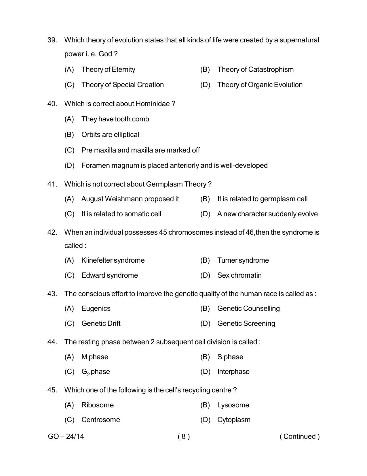 Odisha CPET 2024 ANTHROPOLOGY (SCIENCE) Question Paper - Page 8