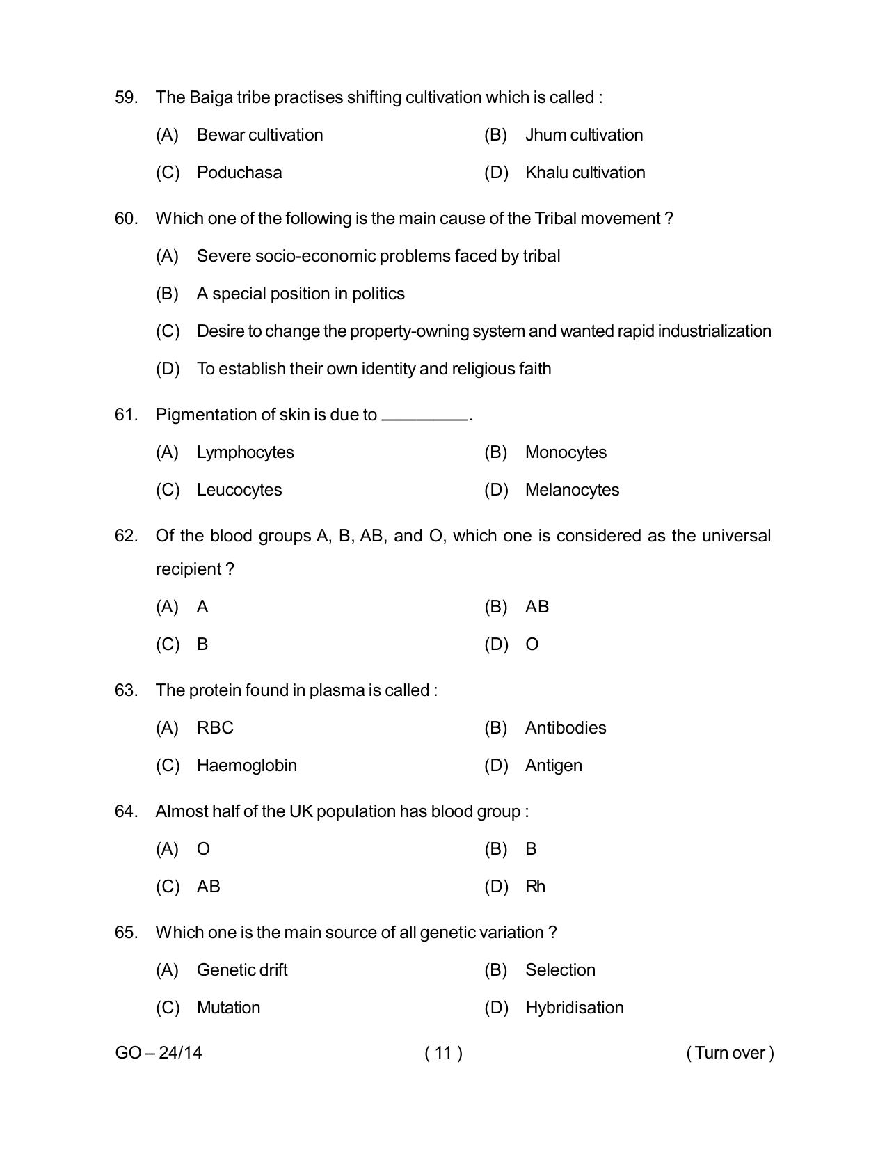 Odisha CPET 2024 ANTHROPOLOGY (SCIENCE) Question Paper - Page 11