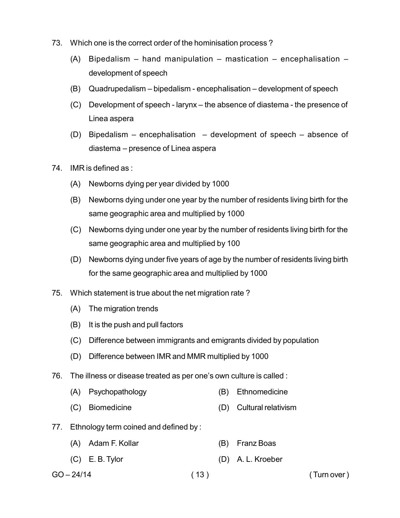 Odisha CPET 2024 ANTHROPOLOGY (SCIENCE) Question Paper - Page 13