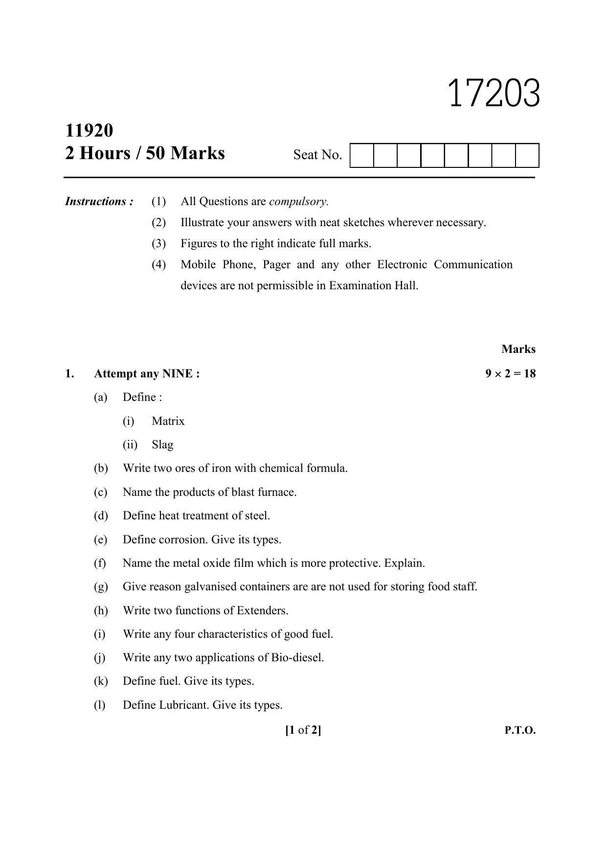 MSBTE Winter Question Paper 2019 - Applied Chemistry - Page 1