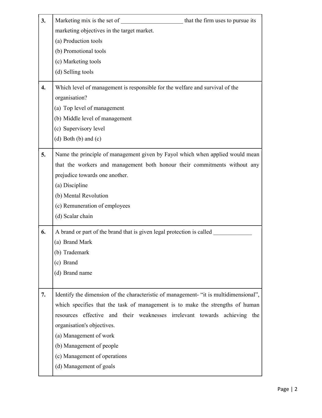 CBSE Class 12th Business Studies Sample Question Paper 2021-22 - Page 2